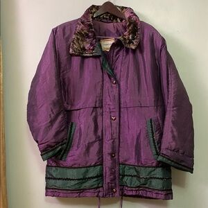 Current Seen Vintage Women's Purple and Green Metallic Puffer Jacket